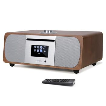 LEMEGA M5P Internet Radio with CD Player for Home, WiFi Radio, FM Digital Radio, Bluetooth Speaker, Spotify Connect,35W Home Stereo System,USB Player,Dual Alarms Clock, OKTIV APP Control-Dark Walnut