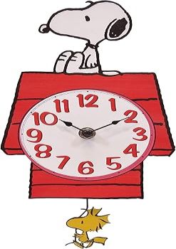 Mark Feldstein & Associates Peanuts Snoopy's Dog House with Woodstock Pendulum Pal Wall Clock, 12 Inch