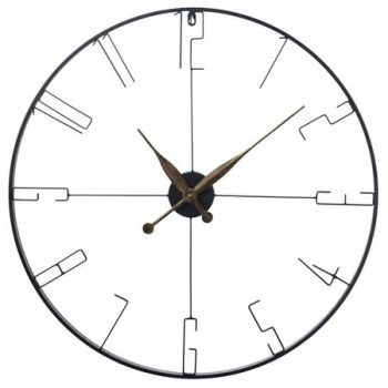 Metal Round Wall Clock - Bronze Accents - Matte Black Finish