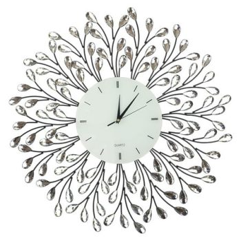 MHSHZLJZK, 25” Vine Decorative Metal Wall Clock, White Glass Lines Dial 9.5”, Crystal Accent Clock Living Room & Bed Room