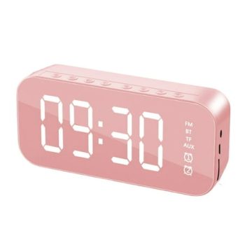 MINKUROW Dual Alarm Clock with Bluetooth Speaker, Portable Wireless Bluetooth Alarm Clock with FM Radio, HD Ultra-Large Display, Suitable for Kids and Elder People Pink