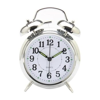 MINKUROW Retro Double Bell Alarm Clock Bedside Silent Non Ticking White