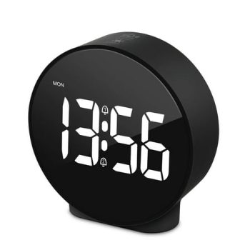 MINKUROW Small Digital Alarm Clock LED Desk Travel Electronic Clock Dual Alarm Snooze Dimmable Day Set 12/24H Week Display 4inch Black