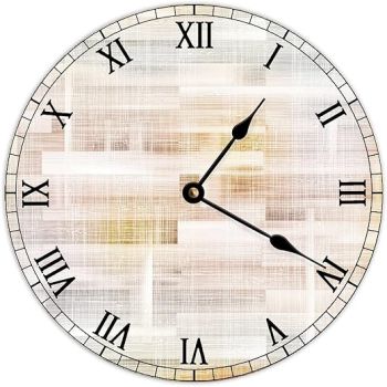 Modern Wooden Clocks Round Roman Numerals Wooden Gradient Grid Texture Silent Non-Ticking for Living Room Bedroom Office Kitchen Home Decorate Wall Clock 10x10inch