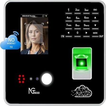 NGTeco Cloud Time Clock, Remote Control 2.4GHz WiFi Time Clock for Small Business with Software & App for iOS/Android, Includes 5 RFID Cards, No Monthly Fees, Upgraded TC1