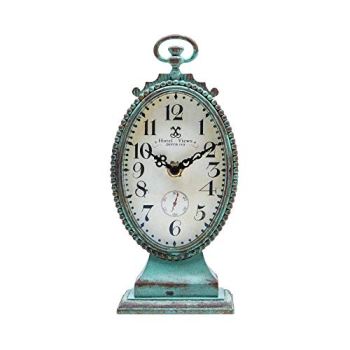 NIKKY HOME Vintage Table Clock - Battery Operated Rustic Distressed Style - Shabby Chic Home Decor for Fireplace Mantel, Shelf, Desktop, Countertop - Green