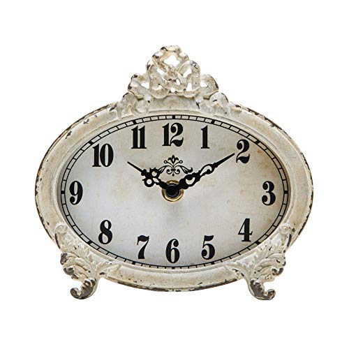 NIKKY HOME Vintage Table Clock, Battery Operated Rustic Design, Chic Home Décor for Fireplace Mantel, Shelf, Desktop, Countertop - Distressed White