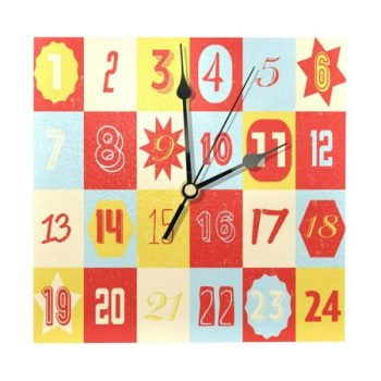 OWNTA Retro Advent Calendar Pattern Wood Square Wall Clock, 7.87 in, Silent Non-Ticking, Classic Home Decor, Stylish Office Clock, Battery Operated, Gift Idea