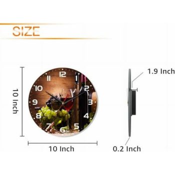 Red White Wine Wall Clock 10 Inch Battery Operated Goblet Glass Grapes Fruit Wooden[2120]