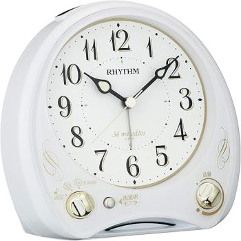 Rhythm 8RM400SR03 Ariacantabile N Alarm Clock with Melody, Continuous Second Hand, White, 5.4 x 5.3 x 3.1 inches (13.6 x 13.5 x 7.9 cm), White