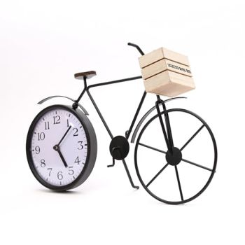 SELECTED GOODS HUB Bicycle Table Clock – Cute Decorative Black Metal Tabletop Analog Clocks – Unique Retro Mantel, Desk, Shelf Decor for Living Room, Kitchen, Bathroom or Office - Cool Bike Clock