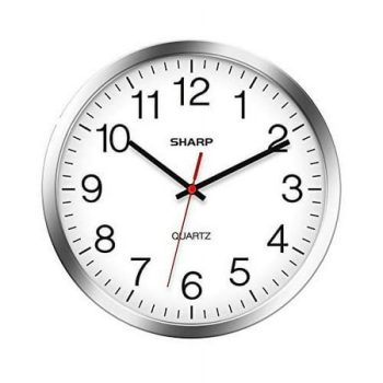 Sharp Wall Clock – Silent Non Ticking 10in QA Movement Battery Operated Silver Chrome Finish