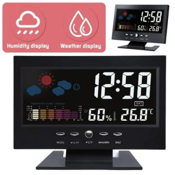 SHELLTON Alarm Clock for Bedrooms with Weather Station Wireless Indoor Outdoor Thermometer Temperature Humidity Monitor with Calendar and Adjustable Backlight