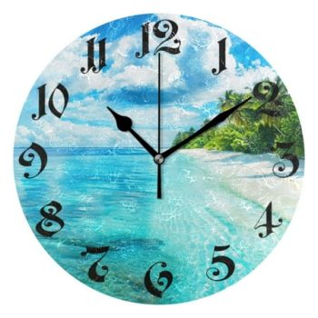 Silent Wall Clock Summer Beach 10 Non-Ticking Battery Clock Rustic Retro Home Decorative for Living Room Kitchen Bathroom