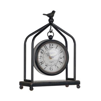 SOFFEE DESIGN 7.5'' x 10'' Mantel Clock Iron Tower Frame, Creative Bird Ornament Tabletop Clock, Silent Clock with Hollow Carved Back Cover for Home Decor, Black