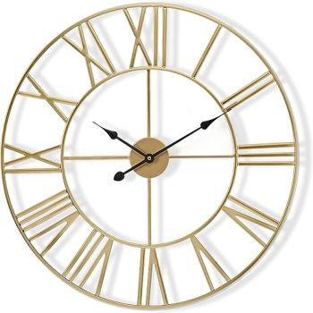 Sorbus Large Wall Clock for Living Room Decor - 12 inch Big Wall Clock Decorative - Battery Operated - Roman Numeral Analog Large Clock for Bedroom, Room, Home, Kitchen, Office, Wall Decor (Gold)