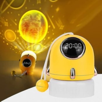 Star Projection Alarm Clock Cute Night Light For Kids, Rechargeable Portable Rocket Nursery Lamp Gifts