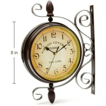 Sufanic Vintage Inspired Double Sided Wall Clock Wrought Iron Train Grand Station Style