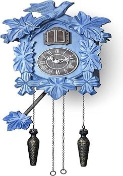 TIMEGEAR Cuckoo Clock with Night Mode, Hand Carved Decorations and Swinging Pendulum (Blue)