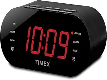 Timex Alarm Clock for Bedroom with FM Radio and 10 Station Presets, Clock Radio with Dual Alarms, Large Display, Sleep Timer, and Snooze – Black (T232B)