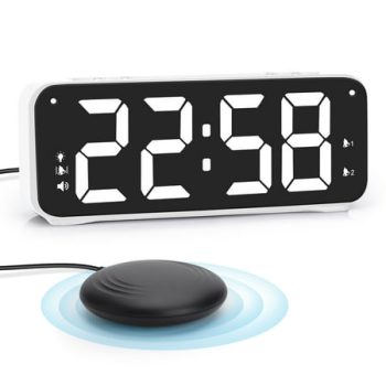 Vibrating Alarm Clock with Bed Shaker for Heavy Sleepers,Deaf,Hard of Hearing, Dual Alarm Clock,USB Charger, Digital Alarm Large Display Number w/4 levels Brightness Dimmer,Snooze,12/24H