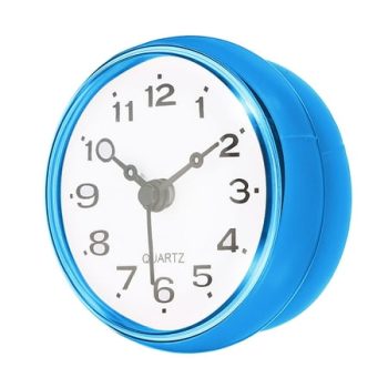 Waterproof Bathroom Shower Clock Mini Round Wall Clocks with Suction Cup, Blue