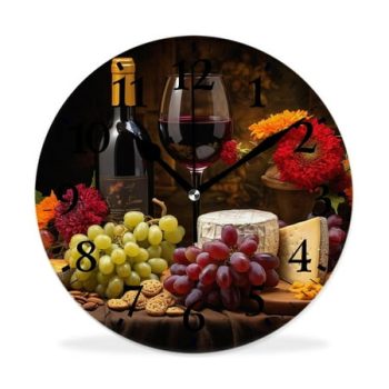 XNSJVGB Silent Non Ticking 10 inch Round Wall Clocks,Wine and Grapes print,Winter Birds Drawing,Decorative Clocks for Living Room Kitchen Bedroom