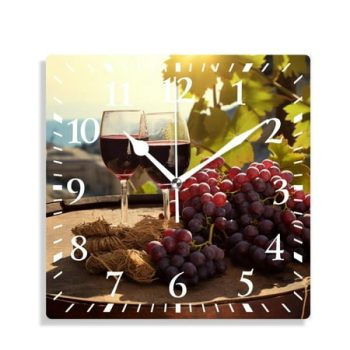 XNSJVGB Silent Non Ticking 10 inch square Wall Clocks,Red Wine Bottle Glass Grape Exquisite,Decorative Clocks for Living Room Kitchen Bedroom