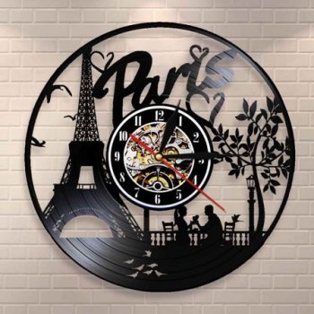 YanGxx Paris Eiffel Tower Wall Decor France Skyline Vinyl Record Wall Clock Paris City Of Love Tourist Gift Living Room Wall Clock