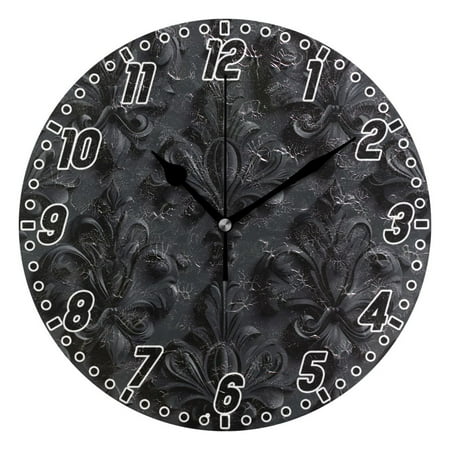 3d Dark Black Damask Round Wall Clock Battery Operated Silent Non-Ticking Bedroom Office Kitchen Home School Decor 10(Black)