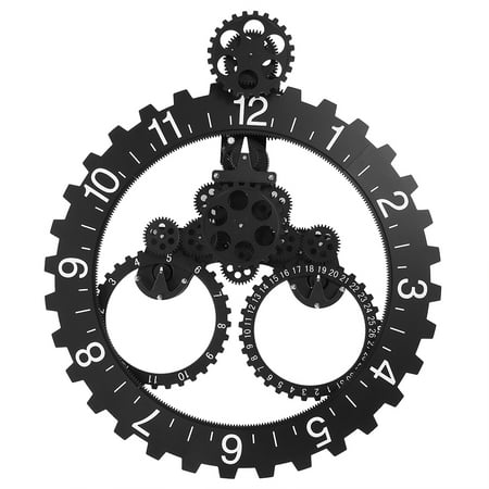 3D Modern Large Wall Art Rotary Gear Clock Mechanical Calendar Wheel Black