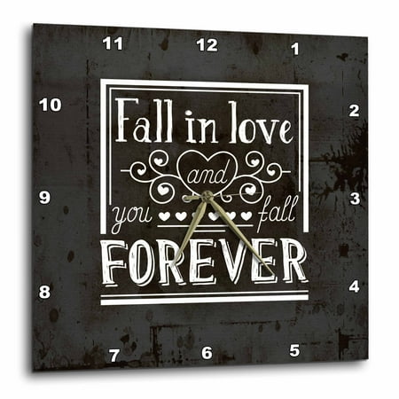 3dRose Chalkboard Valentines Day Love Typography - Fall In Love Forever - Wall Clock, 13 by 13-inch