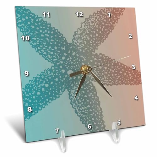 3dRose dc_123676_1 Peach Aqua Starfish Marine Life Beach Theme Desk Clock, 6 by 6-Inch