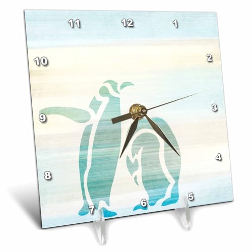 3dRose dc_152077_1 Aqua Penguins Abstract Animal Art Desk Clock, 6 by 6-Inch