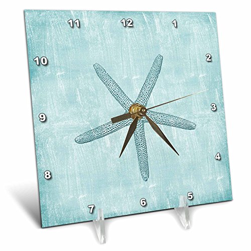 3dRose dc_178911_1 Aqua Starfish Abstract Beach Theme Desk Clock, 6 by 6