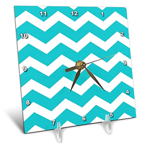 3dRose dc_179669_1 Turquoise Chevron Zig Zag Pattern-Teal Aqua Blue Stylish Zigzags-Desk Clock, 6 by 6-Inch