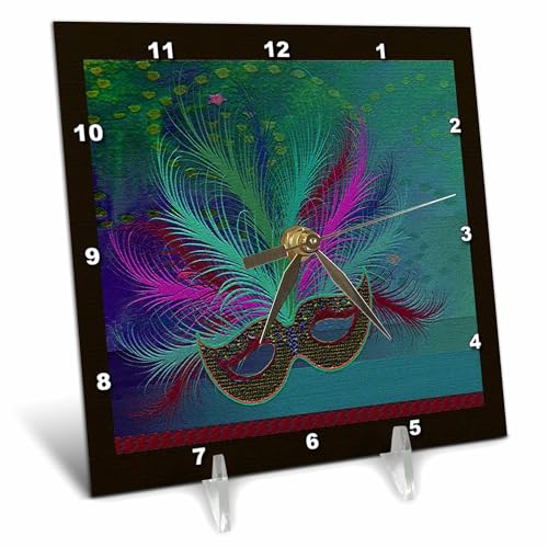 3dRose dc_43298_1 Mardi Gras Mask, Aqua-Desk Clock, 6 by 6-Inch