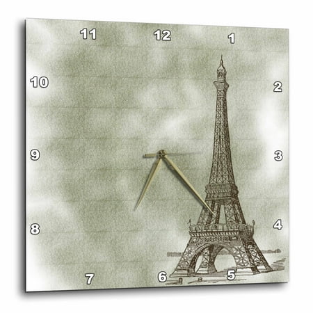 3dRose Eiffel Tower Vintage Art - Paris - Wall Clock, 13 by 13-inch