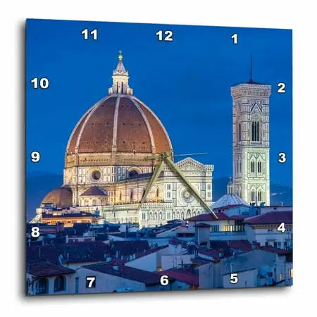 3dRose Italy, Florence, Cathedral, Duomo, night - Wall Clock, 15 by 15-inch