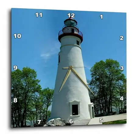 3dRose Marblehead Lighthouse Looking Over Lake Erie - Wall Clock, 13 by 13-inch