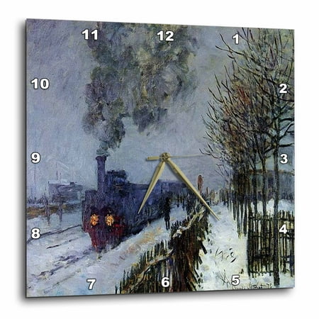 3dRose Picture Of Monets Famous Painting Train In The Snow - Wall Clock, 10 by 10-inch