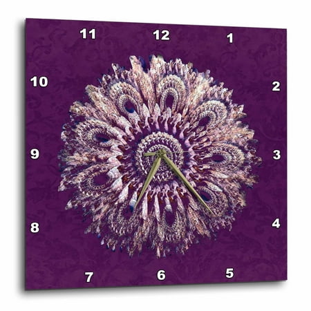 3dRose Plum and salmon floral mandala on plum purple damask background - Wall Clock, 10 by 10-inch