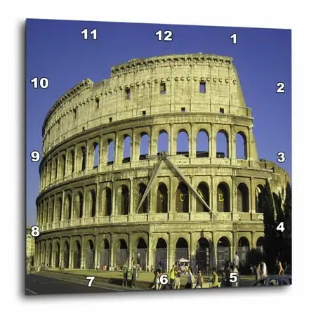 3dRose Rome, Italy Colosseum, blue sky - Wall Clock, 15 by 15-inch