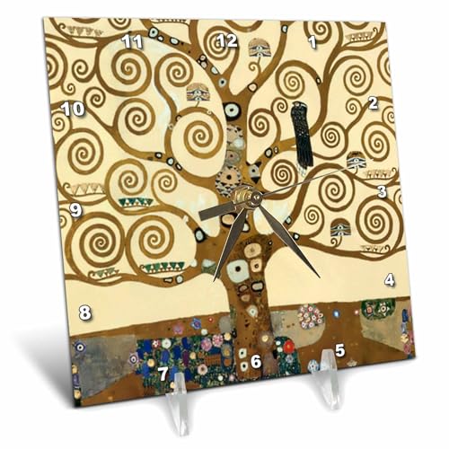 3dRose The Tree of Life 1909 by Gustav Klimt - Stylish Swirling Branches - Brown - Fine Art Deco Swirls - Desk Clock, 6 by 6-Inch (dc_155632_1)