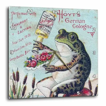 3dRose Vintage German Frog Cologne - Wall Clock, 10 by 10-inch