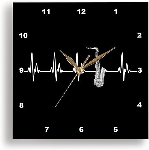 3dRose Wall Clock Silent - 10 inch - A Heartbeat EKG line for Saxophone Players and Jazz Musicians. - Creative Studios – Music and Band