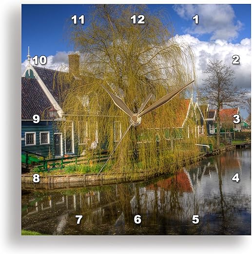 3dRose Wall Clock Silent - 13 inch - Netherlands, Zaandam, Traditional Architecture. - Cities