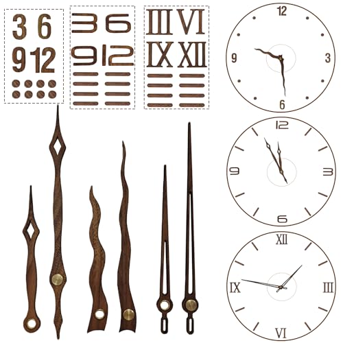 3 sets Clock Hands and Numerals, CNYMANY Walnut Wood DIY Digital Clock Numbers Wall Clock Hands Replacement Parts, Clock Movement Mechanism Kit Clock Accessories Clock Repair