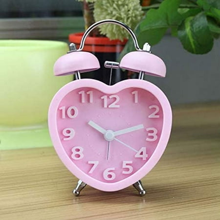 3 Twin Bell Alarm Clock Heart Shaped,Backlight,Battery Operated Loud Alarm Clock A[1534]