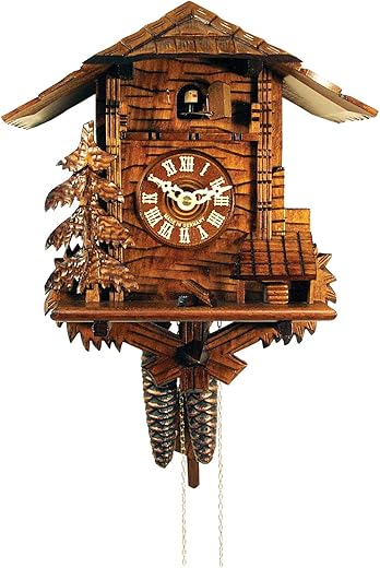 437HV Engstler Weight-Driven Cuckoo Clock-Full Size-11 H x 10.75 W x 6.25 D, Brown